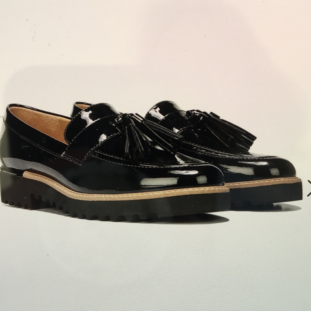 Franco Sarto Loafers Black Patent Leather Loafers with Tassels New no box